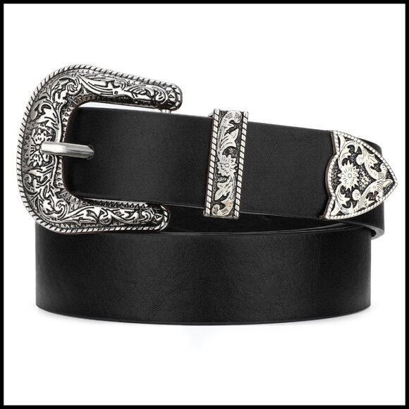 Accessories - Vintage Floral Engraved Buckle Belt Western Cowgirl Style Adjustable Fit